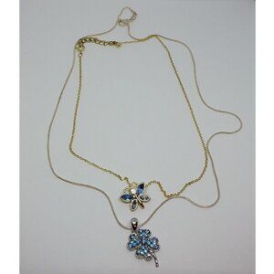 CURATED bundle gold tone silver tone dainty chain blue crystal necklaces lot 2.